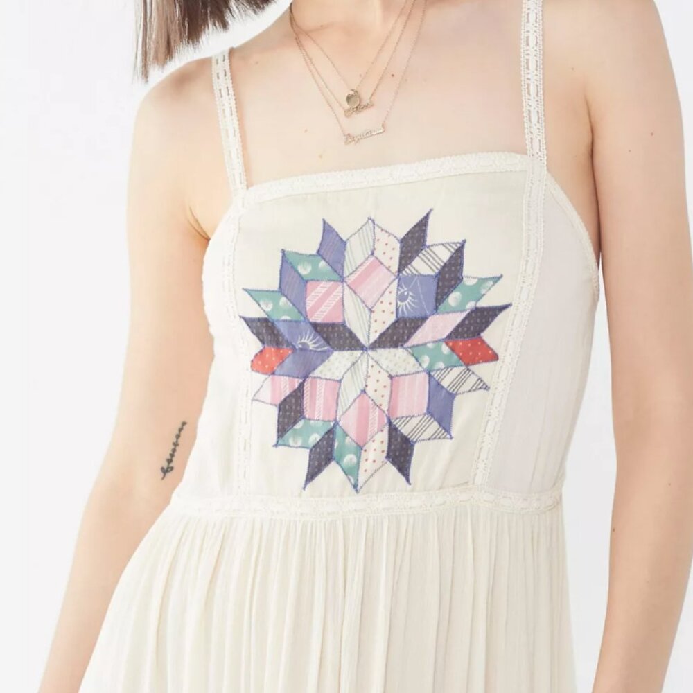 Urban Outfitters Alina Embroidered Patchwork Dress, Medium